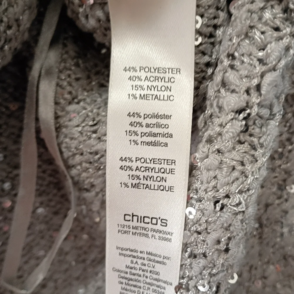 Chico's Tunic length Drop shoulder Gray Sweater with Sequins Size L - Picture 8 of 10